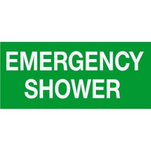 Green EM42 Signs of safety Emergency Shower sign with white text stating 
