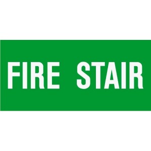 A green rectangular EM57 Signs of Safety Fire Stair sign from the signsofsafety brand, designed for emergency signage.