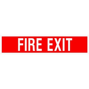 A rectangular, red sign with bold white letters spelling "fire exit," made from self-adhesive vinyl - Fire Exit Signs of Safety F618 by signsofsafety.