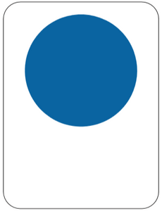A graphic image displaying a large blue circle centered within a white square with a rounded-corner self-adhesive vinyl border from Signs of Safety.