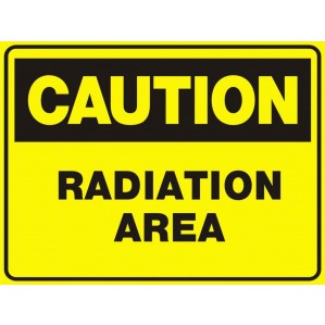 A yellow and black self-adhesive vinyl CA03 Signs of Safety Caution Radiation Area sign with the text "caution radiation area" prominently displayed for safety warning by signsofsafety.
