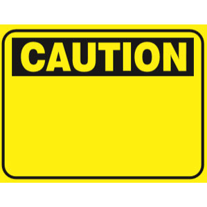 A bright yellow self-adhesive vinyl CA16 Signs of Safety caution sign with bold black letters spelling "caution" bordered by a black frame on a rectangular background.