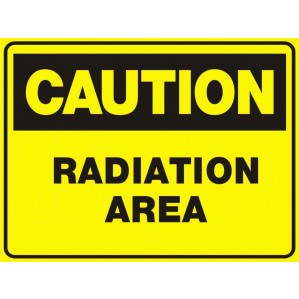 A yellow and black self-adhesive vinyl CA03 Signs of Safety Caution Radiation Area sign with the text 