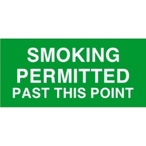 A rectangular sign with a green background and white text reading 