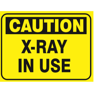 A yellow caution sign with bold black borders and text that reads "caution X-Rays in use" to warn of radiation exposure from signsofsafety's CA55 Signs of Safety Caution X Ray sign.